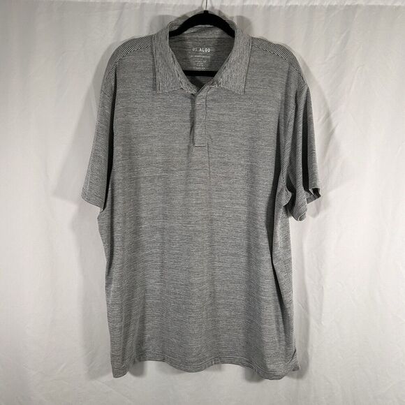 01.algo Performance Polo Men's XXL Grey Striped 1/4 Button Short Sleeve Poly - Picture 1 of 9